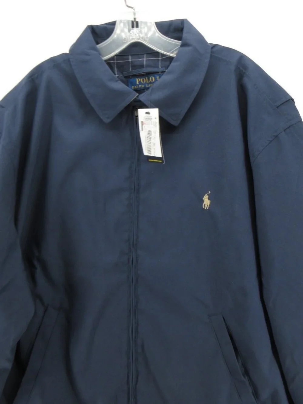 Polo Ralph Lauren Jacket 2XB Big Navy Bi Swing Coat Bomber Check Lined